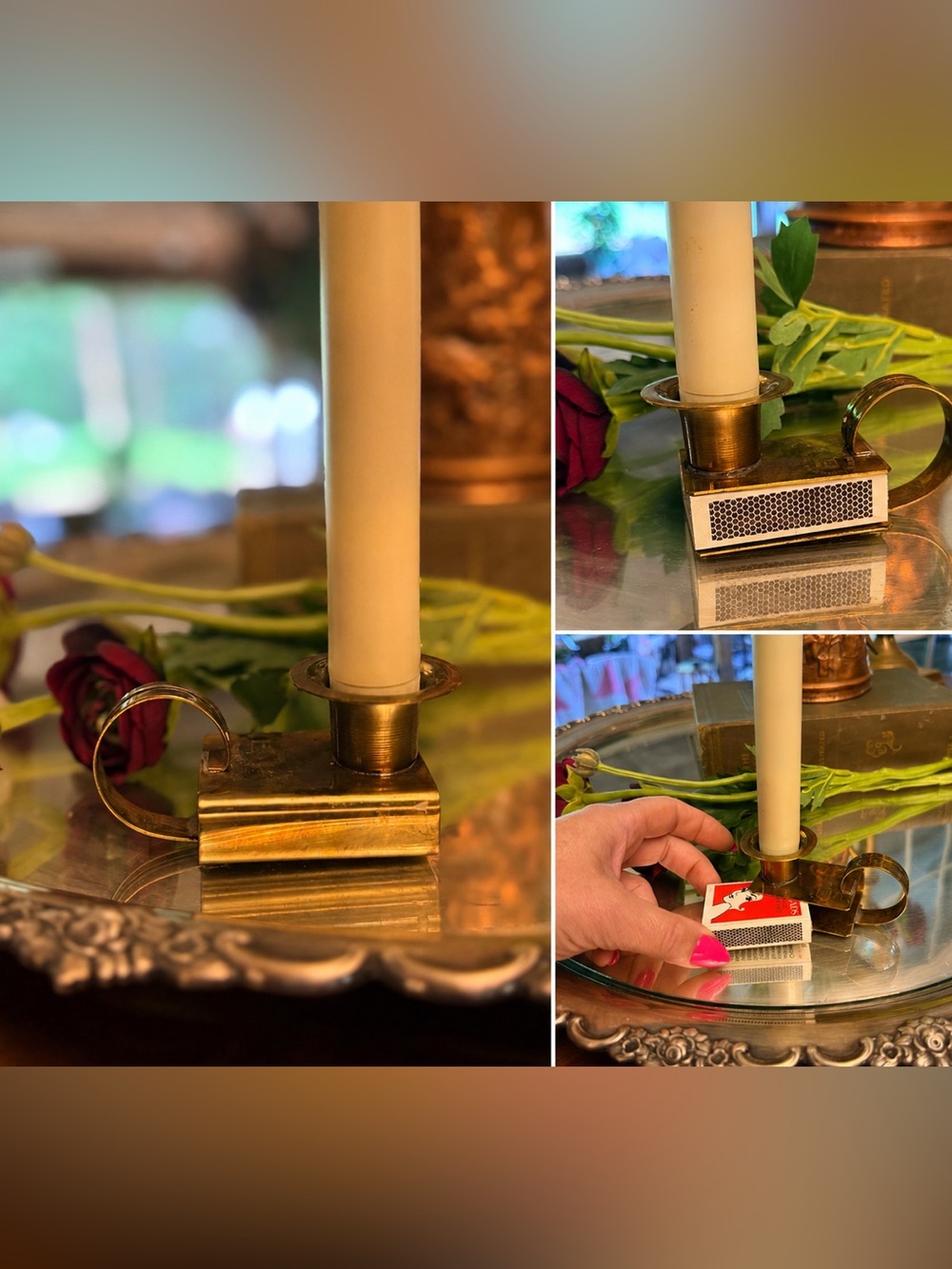 Brass Candlestick Holder with Handle - Gold